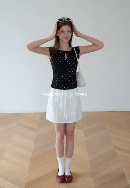 Lace Trim Drawstring A Line Skirt