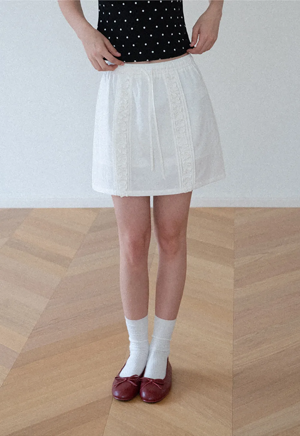 Lace Trim Drawstring A Line Skirt