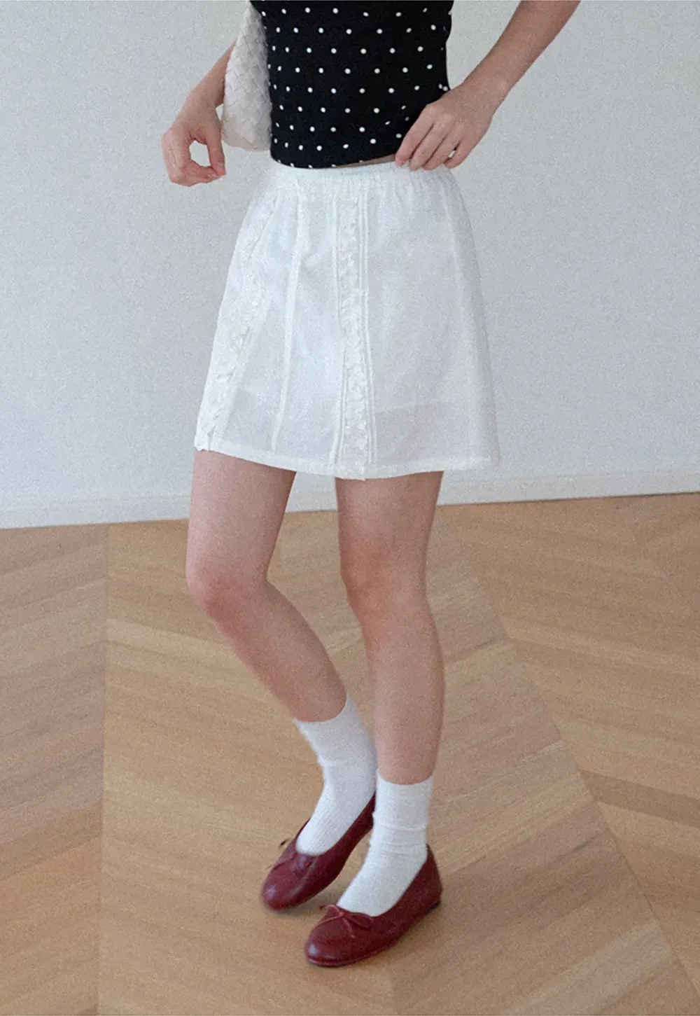Lace Trim Drawstring A Line Skirt