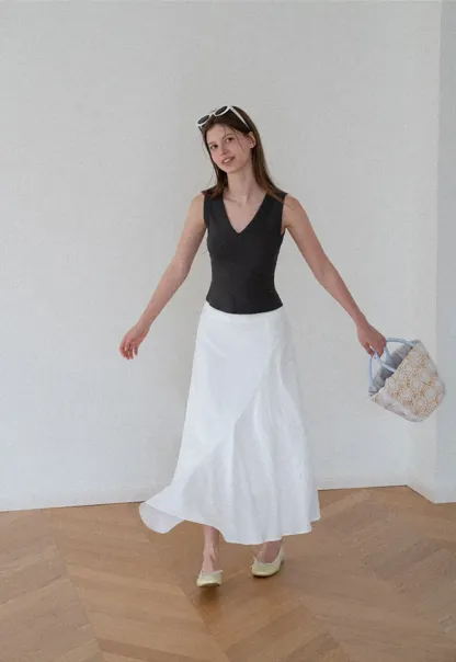 Asymmetrical Hem Flowing Midi Skirt