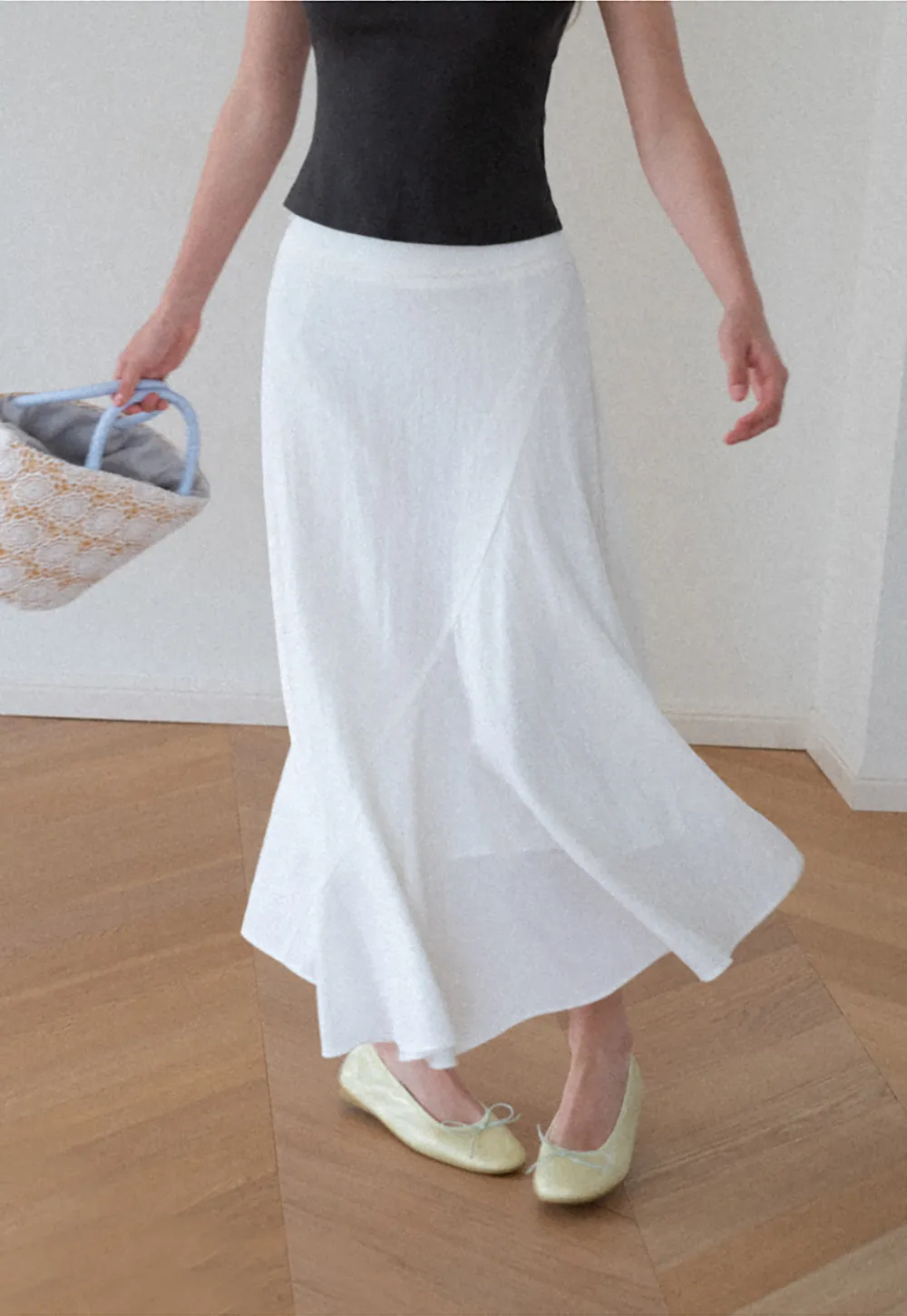 Asymmetrical Hem Flowing Midi Skirt