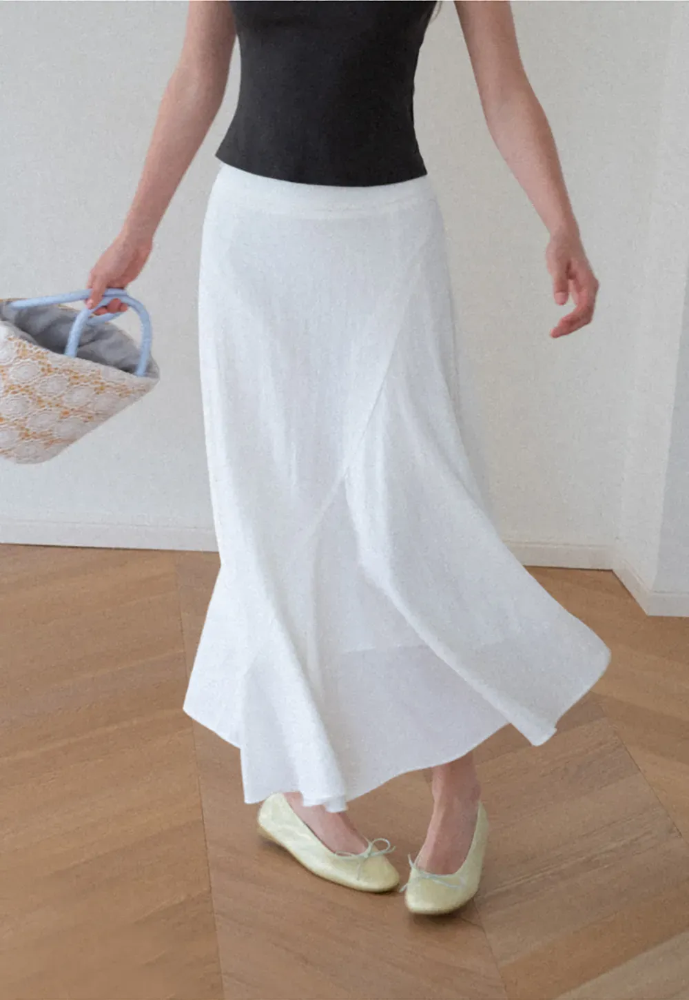 Asymmetrical Hem Flowing Midi Skirt