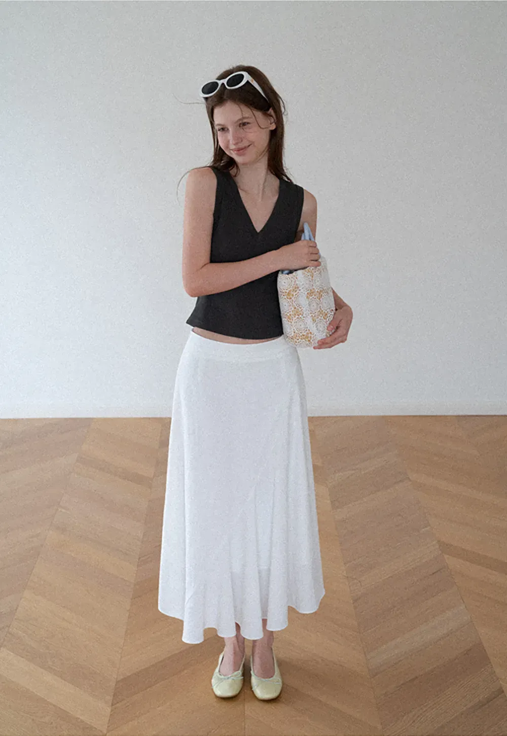 Asymmetrical Hem Flowing Midi Skirt