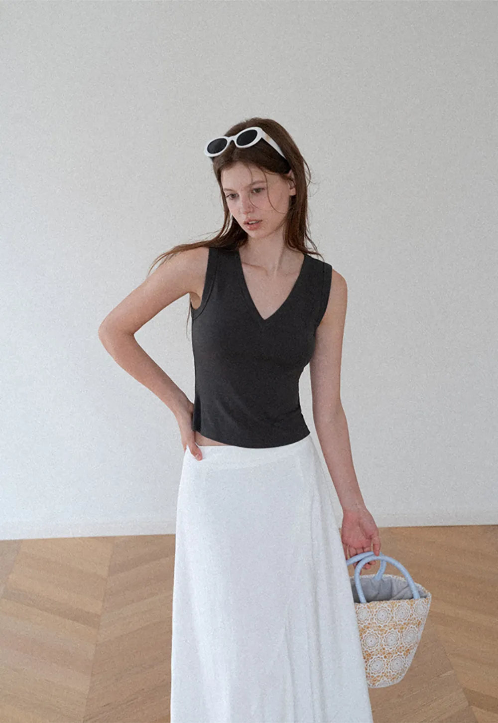 Asymmetrical Hem Flowing Midi Skirt
