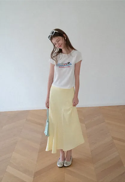 Asymmetrical Hem Flowing Midi Skirt