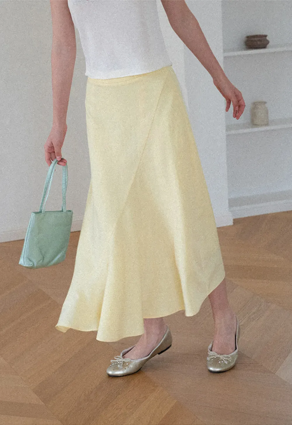 Asymmetrical Hem Flowing Midi Skirt