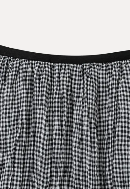 Pleated Gingham Midi Skirt