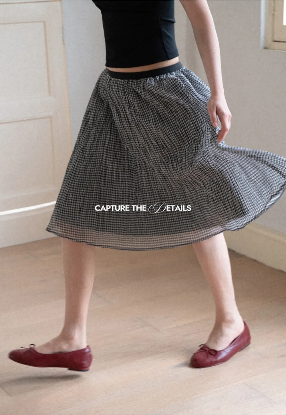 Pleated Gingham Midi Skirt
