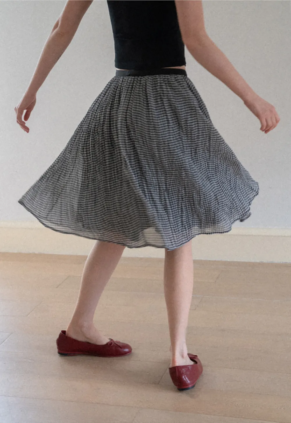 Pleated Gingham Midi Skirt