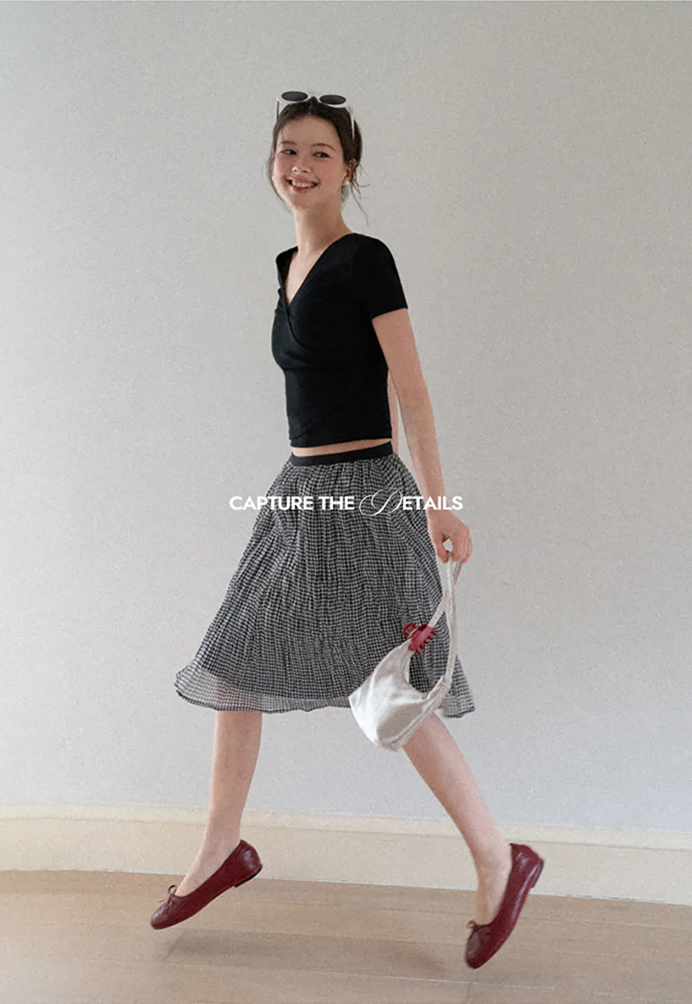 Pleated Gingham Midi Skirt