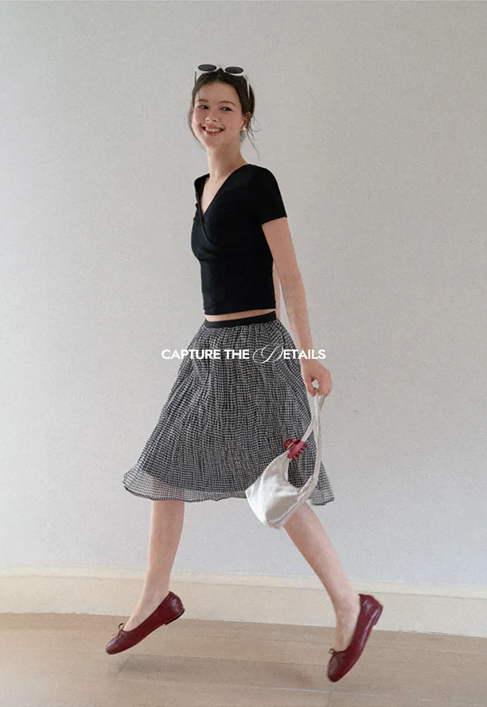 Pleated Gingham Midi Skirt