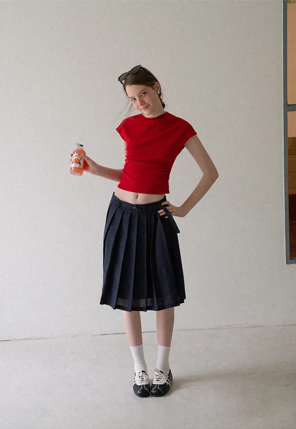 High Waist Pleated A Line Skirt