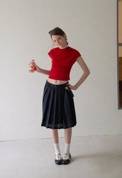 High Waist Pleated A Line Skirt