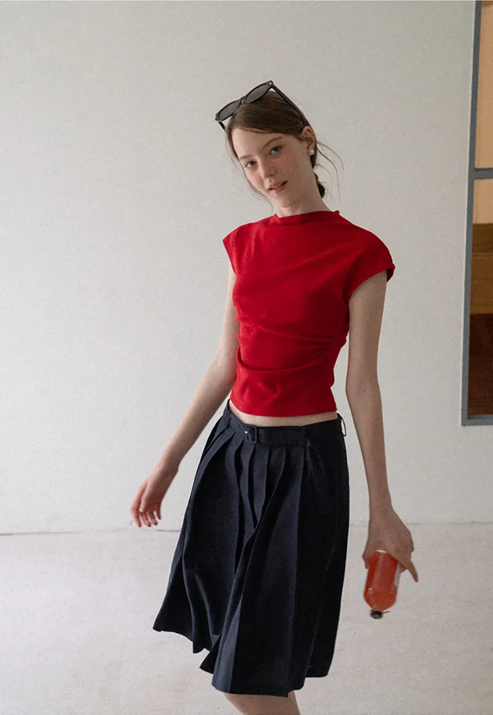 High Waist Pleated A Line Skirt