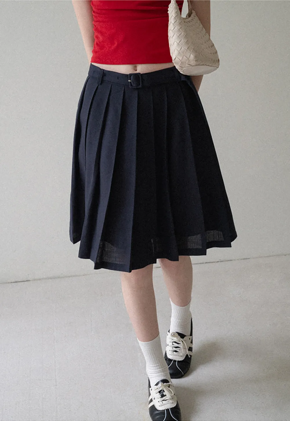 High Waist Pleated A Line Skirt