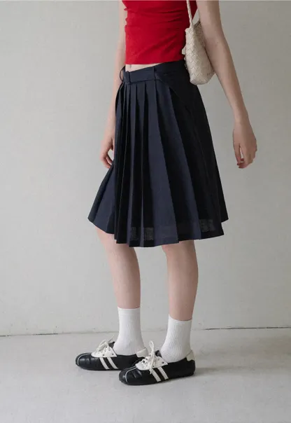 High Waist Pleated A Line Skirt
