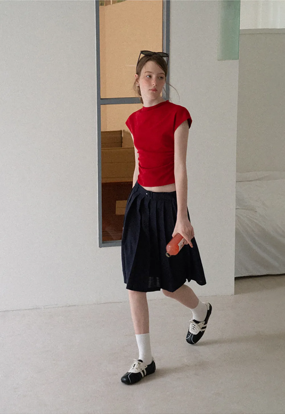 High Waist Pleated A Line Skirt