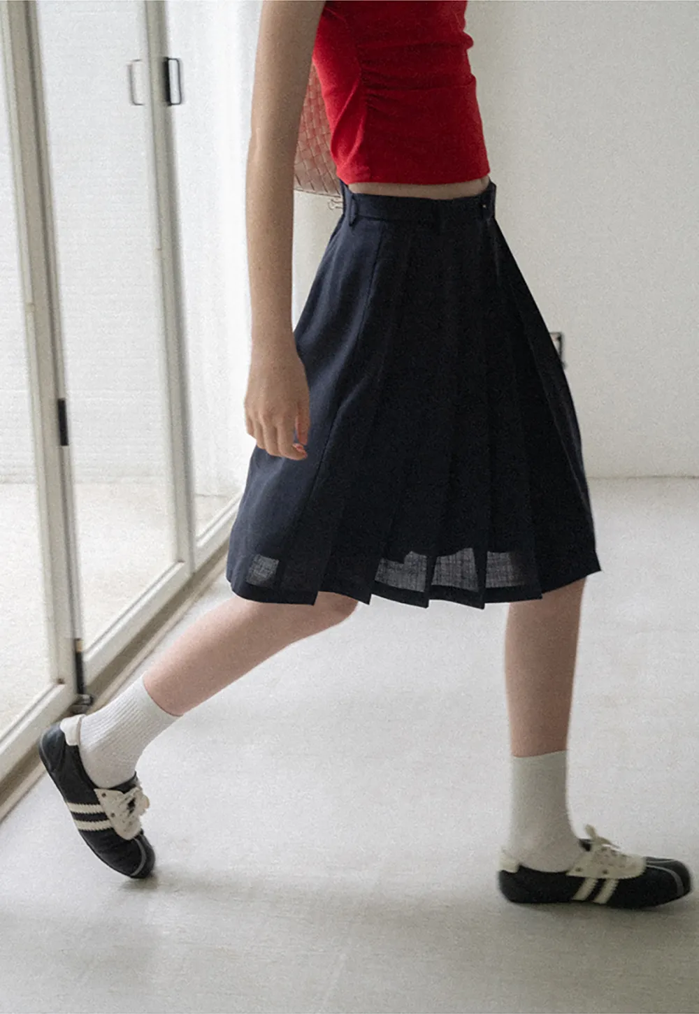 High Waist Pleated A Line Skirt