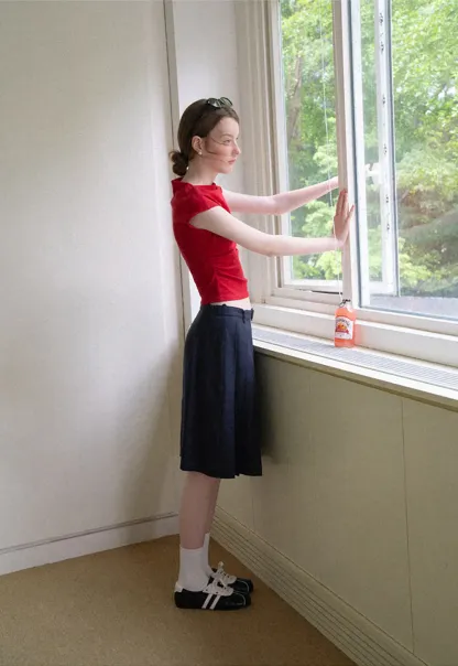 High Waist Pleated A Line Skirt