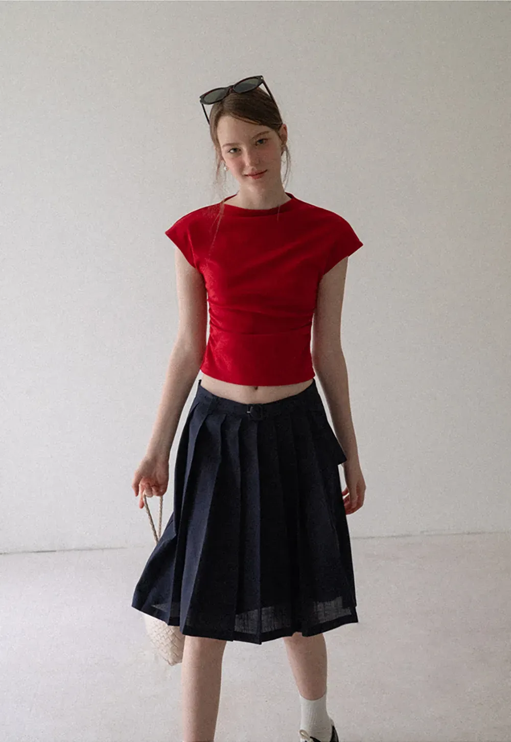 High Waist Pleated A Line Skirt