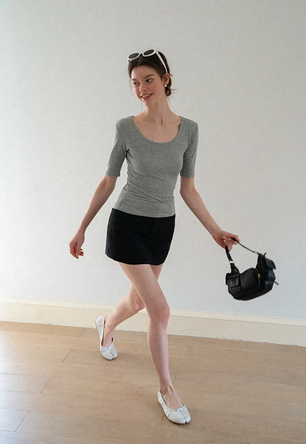 High Waist A-Line Skirt with Back Patch Pockets