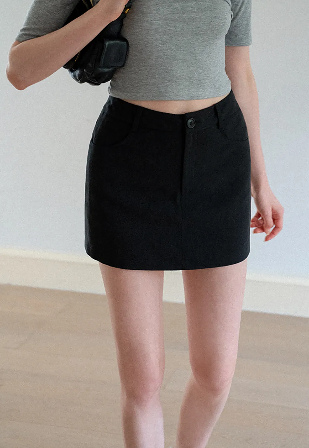 High Waist A-Line Skirt with Back Patch Pockets