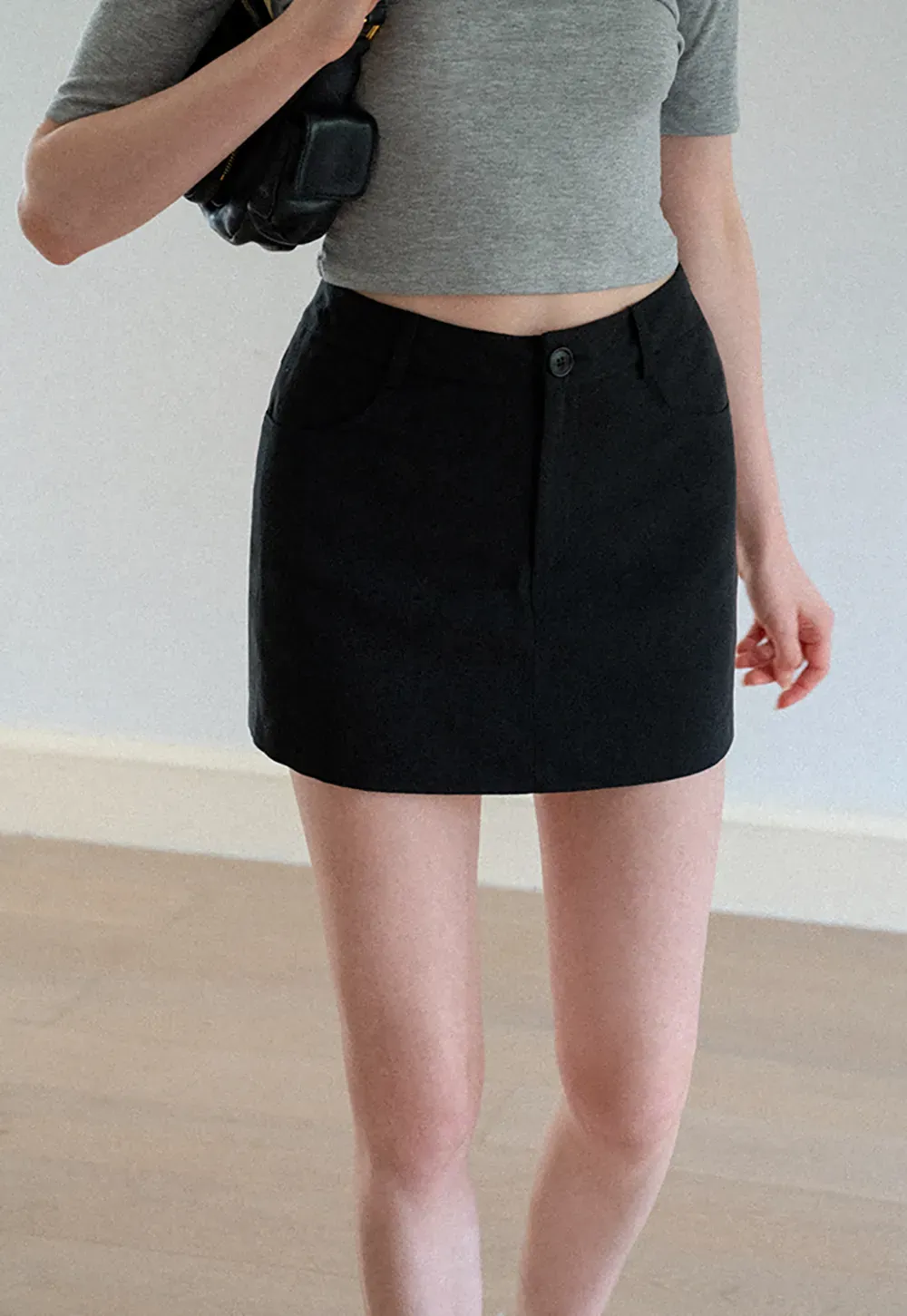 High Waist A-Line Skirt with Back Patch Pockets