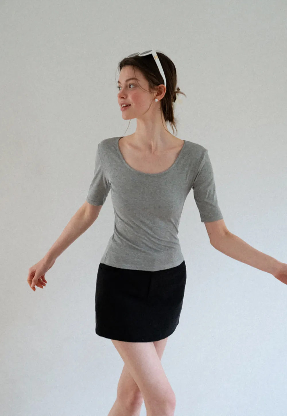 High Waist A-Line Skirt with Back Patch Pockets