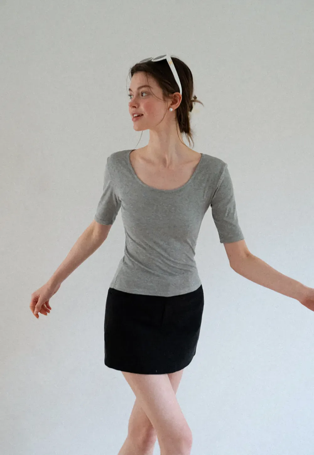 High Waist A-Line Skirt with Back Patch Pockets