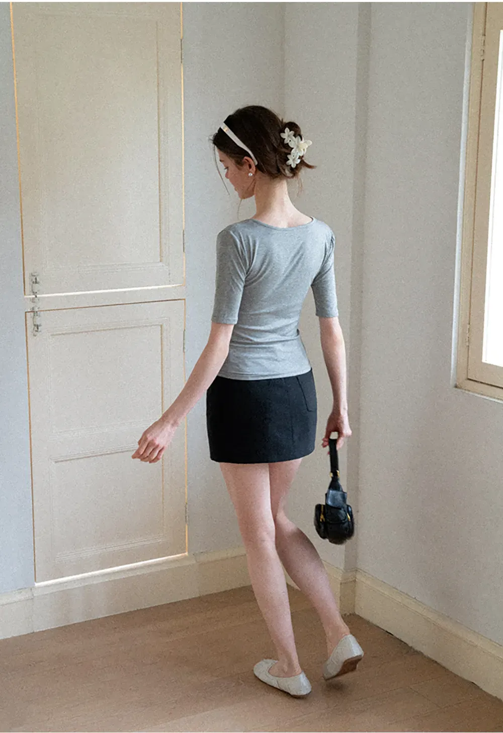High Waist A-Line Skirt with Back Patch Pockets