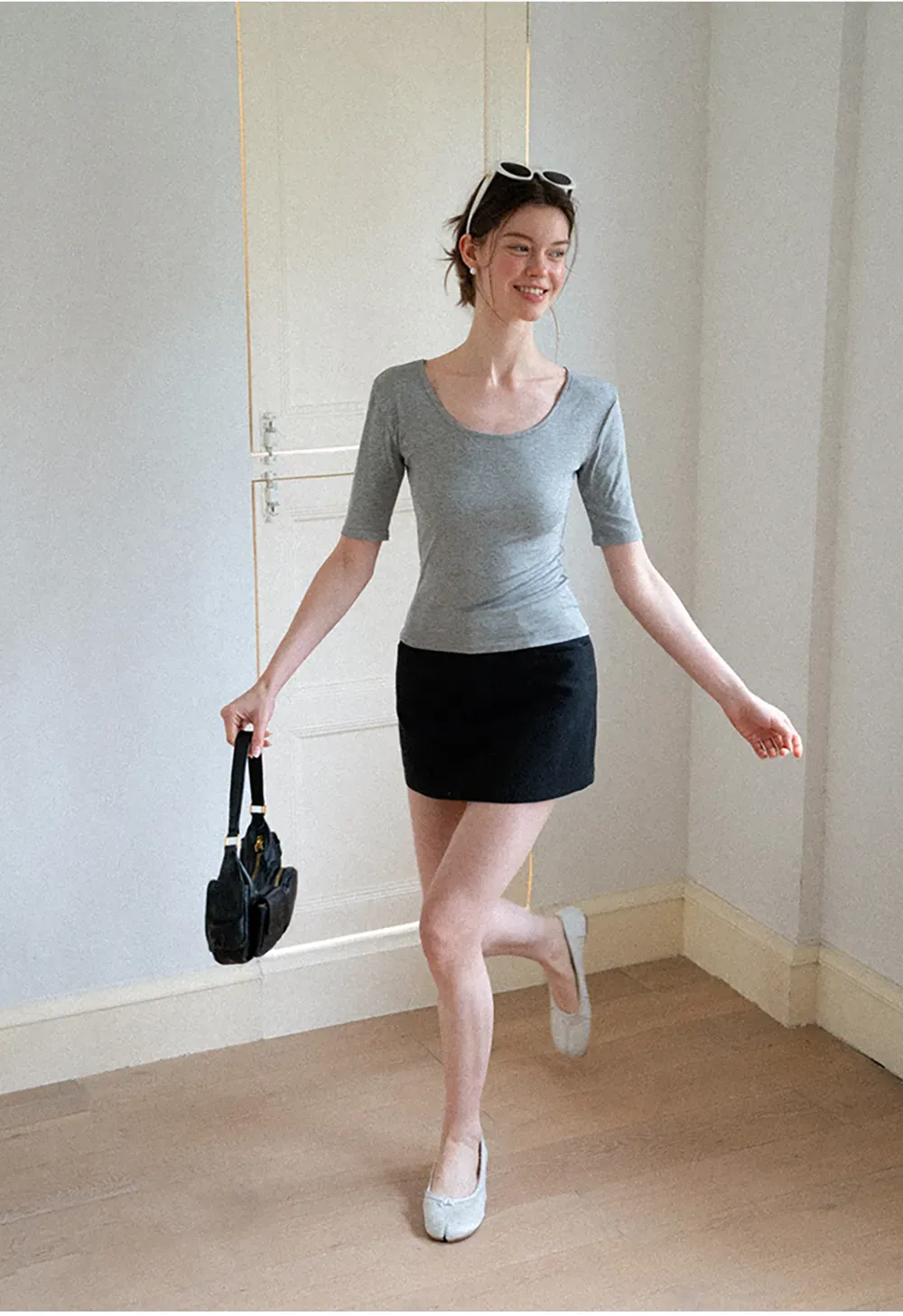 High Waist A-Line Skirt with Back Patch Pockets