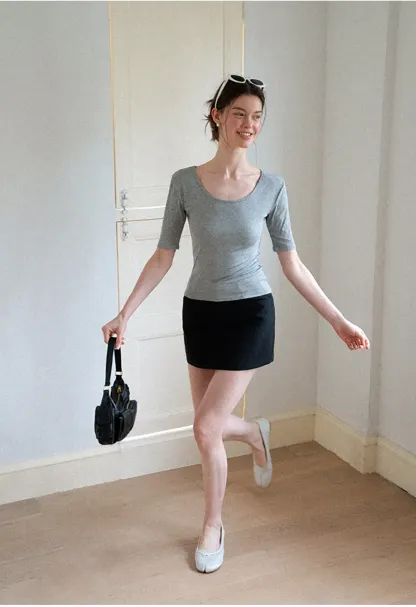 High Waist A-Line Skirt with Back Patch Pockets
