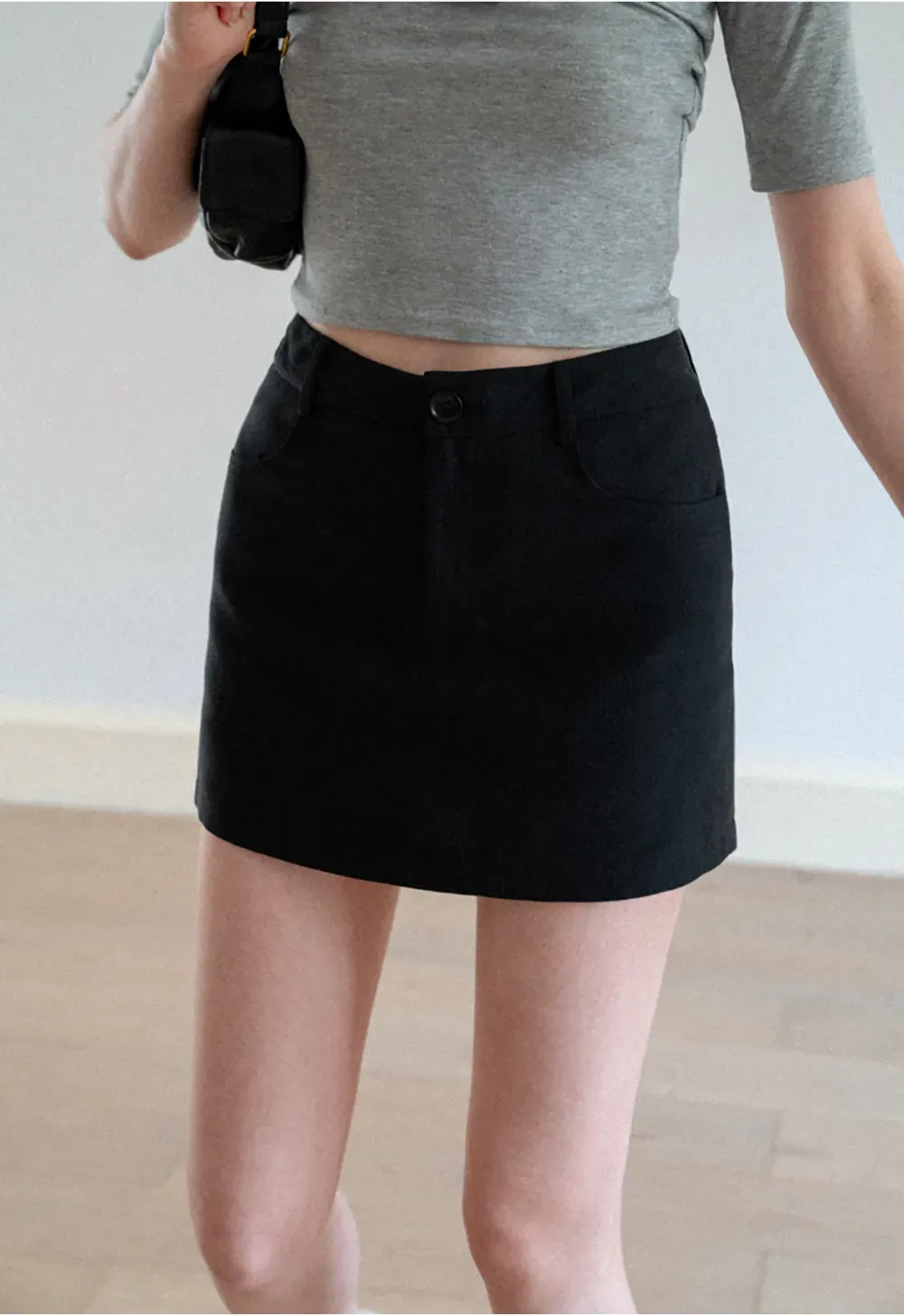 High Waist A-Line Skirt with Back Patch Pockets