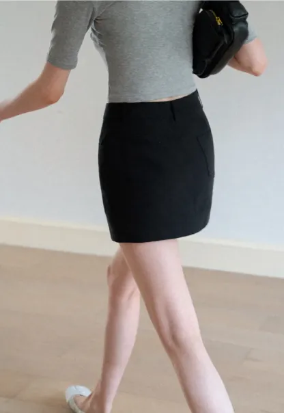 High Waist A-Line Skirt with Back Patch Pockets