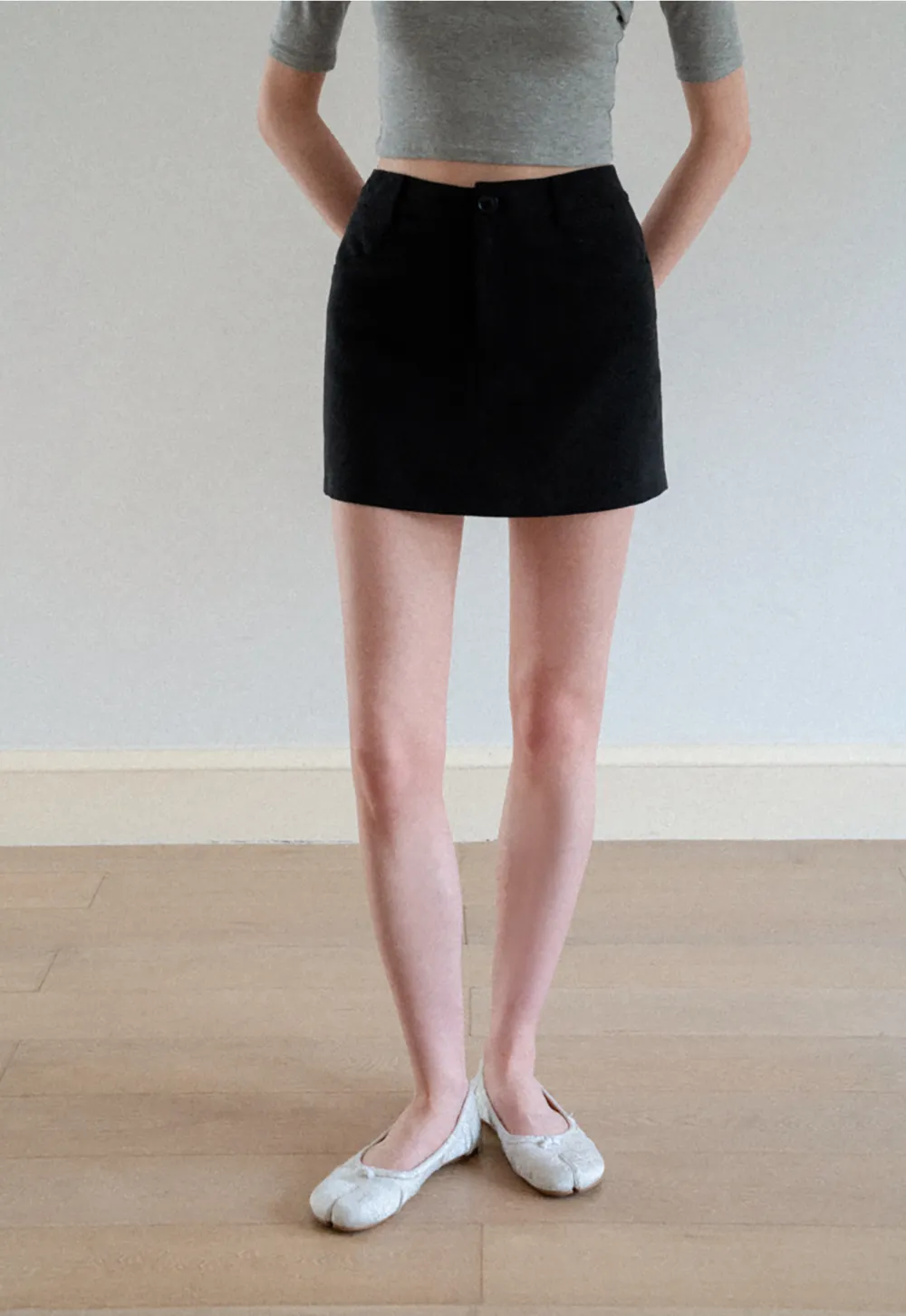 High Waist A-Line Skirt with Back Patch Pockets