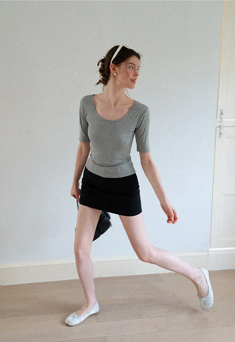 High Waist A-Line Skirt with Back Patch Pockets