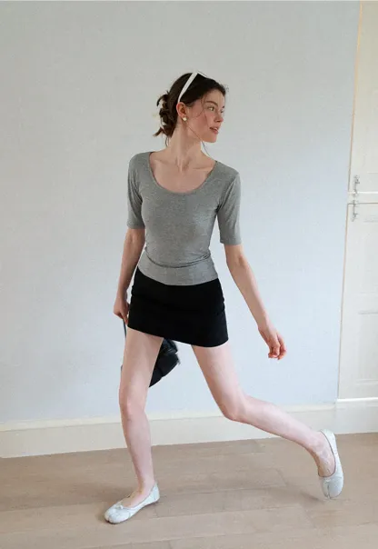 High Waist A-Line Skirt with Back Patch Pockets