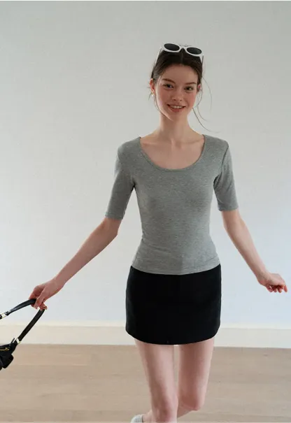 High Waist A-Line Skirt with Back Patch Pockets
