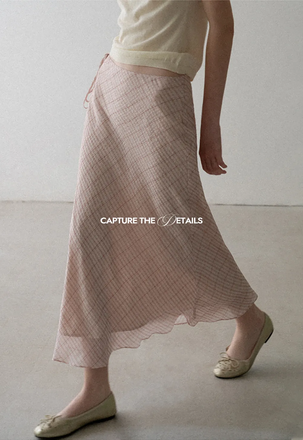 Diagonal Grid Pattern Sheer Midi Skirt with Drawstring Waist