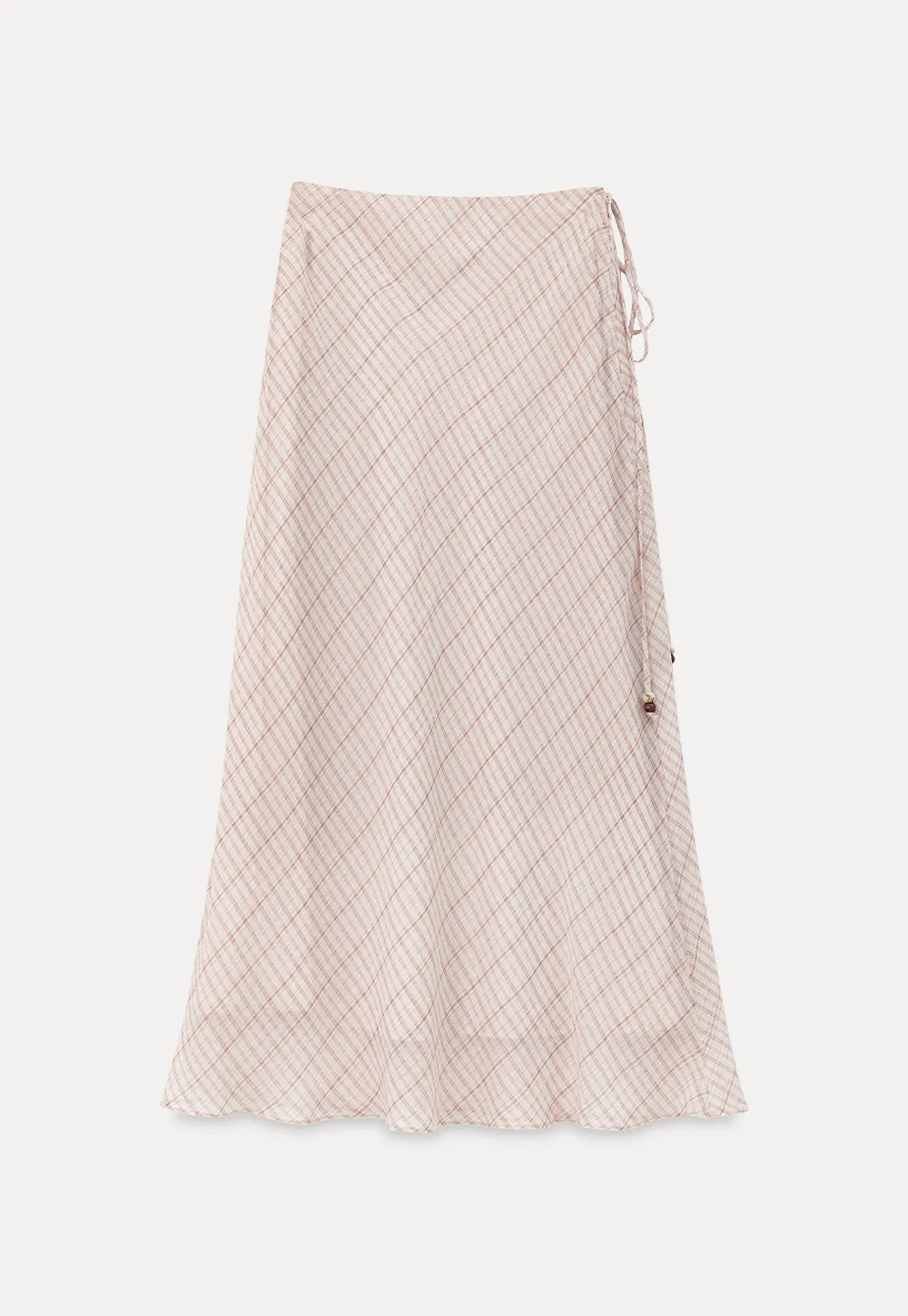 Diagonal Grid Pattern Sheer Midi Skirt with Drawstring Waist