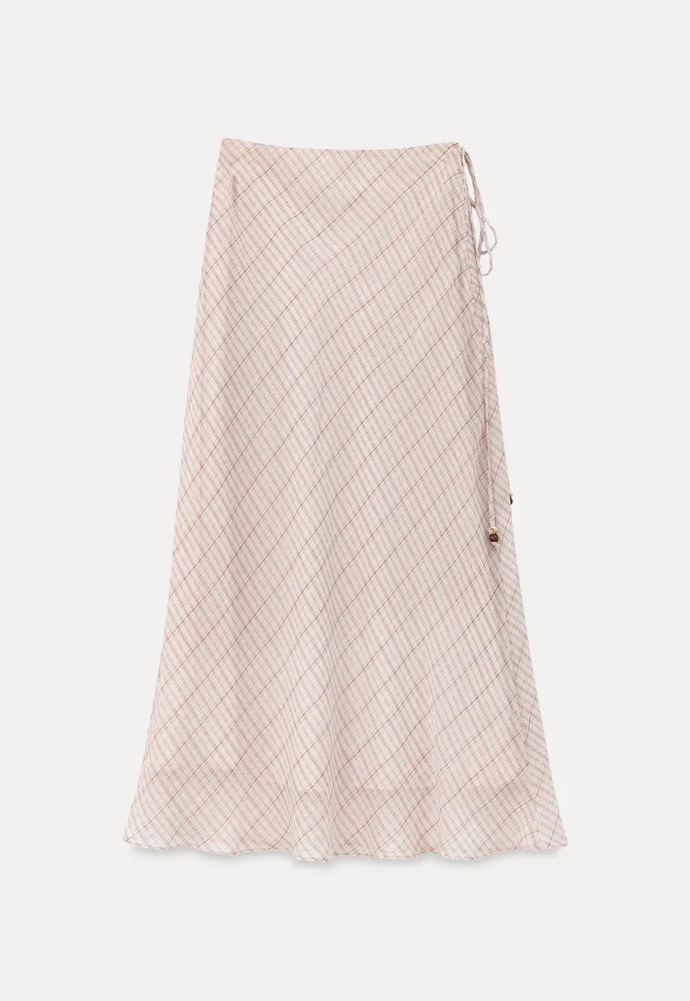 Diagonal Grid Pattern Sheer Midi Skirt with Drawstring Waist