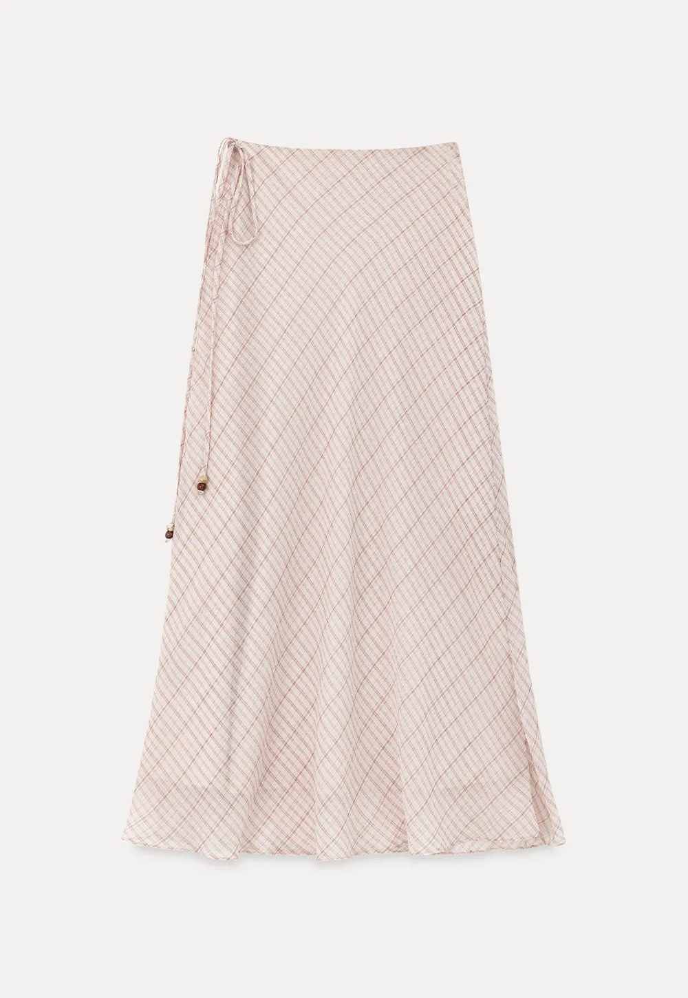 Diagonal Grid Pattern Sheer Midi Skirt with Drawstring Waist