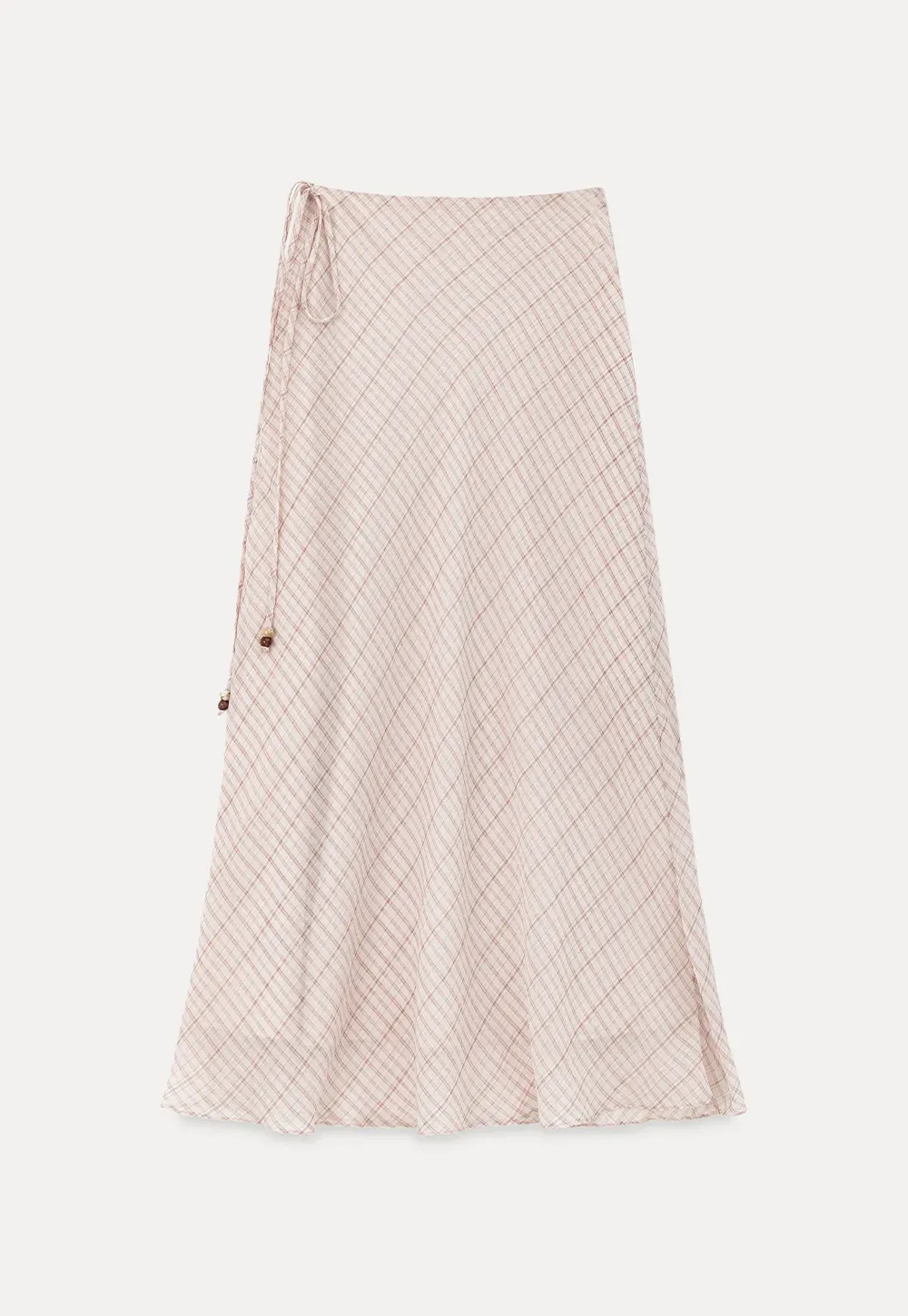 Diagonal Grid Pattern Sheer Midi Skirt with Drawstring Waist