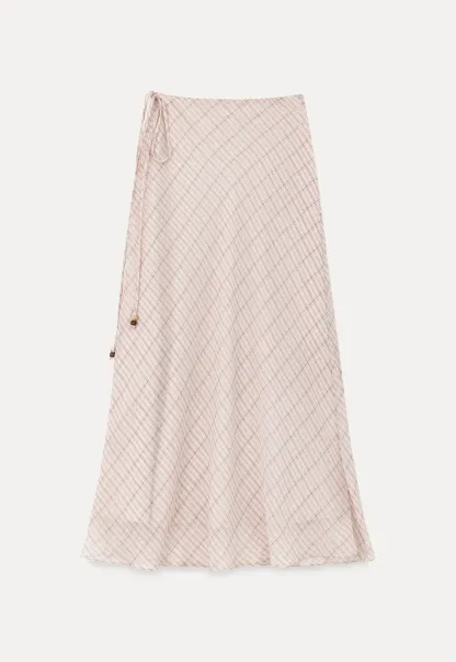 Diagonal Grid Pattern Sheer Midi Skirt with Drawstring Waist