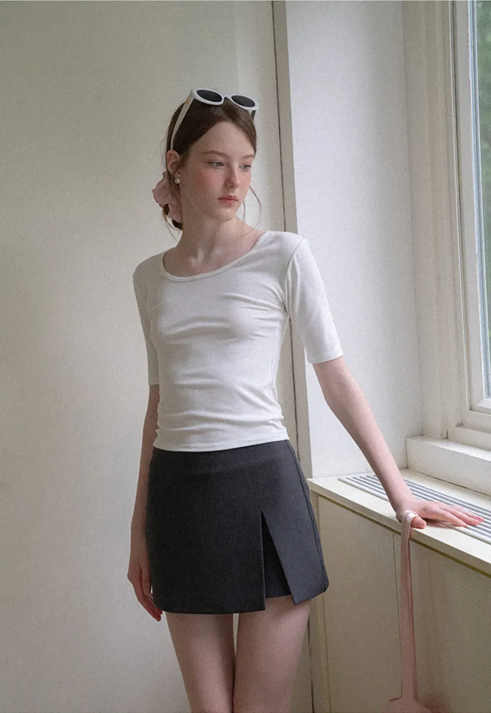 Asymmetrical Front Slit Mini Skirt