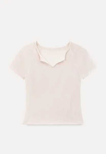 V Neck Short Sleeve Knit Top and A Line Skirt