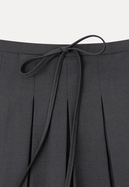 Pleated High Waist Drawstring Skirt