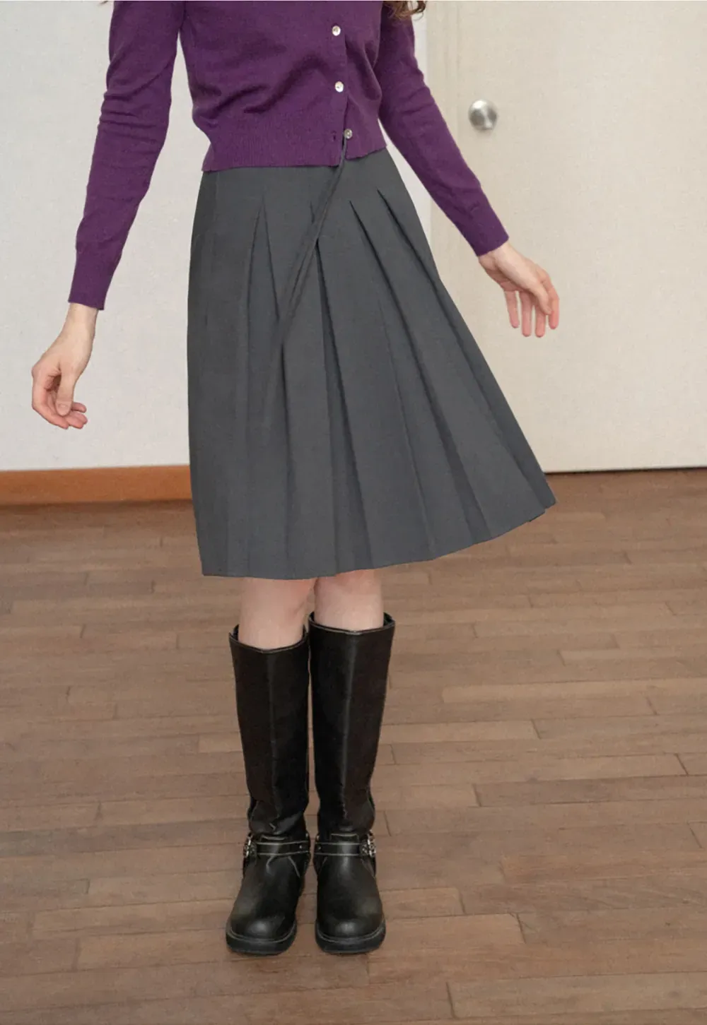 Pleated High Waist Drawstring Skirt