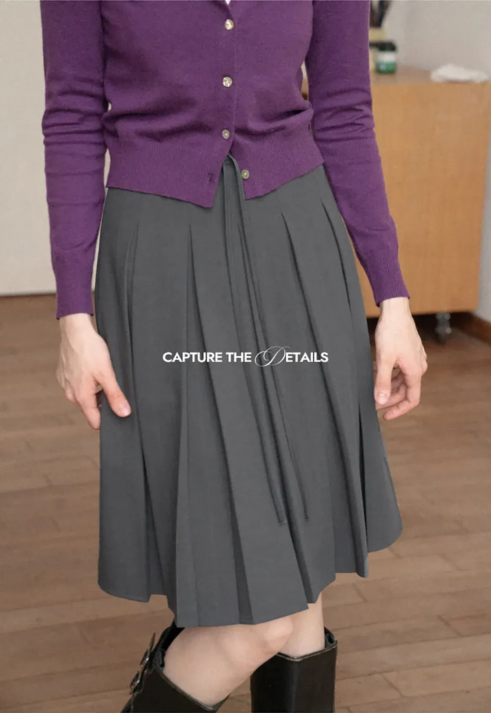 Pleated High Waist Drawstring Skirt