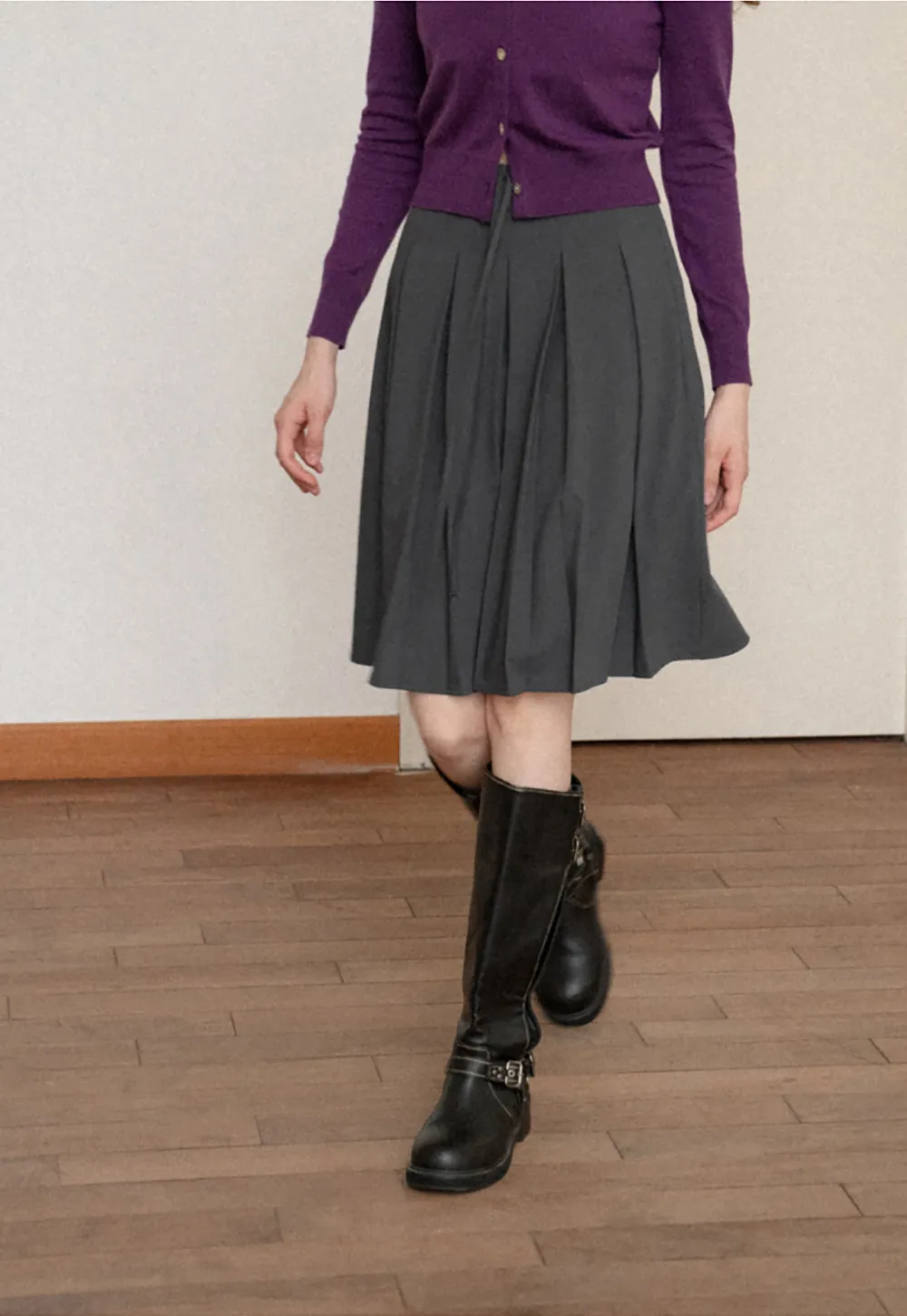 Pleated High Waist Drawstring Skirt